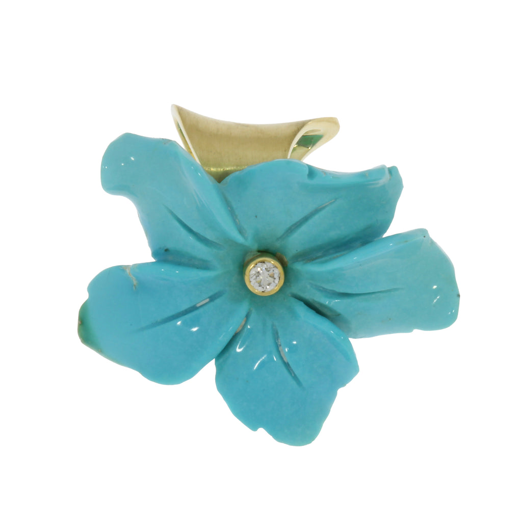 Pendant 585 Gold with Turquoise Flower and Brilliant-Cut Diamond