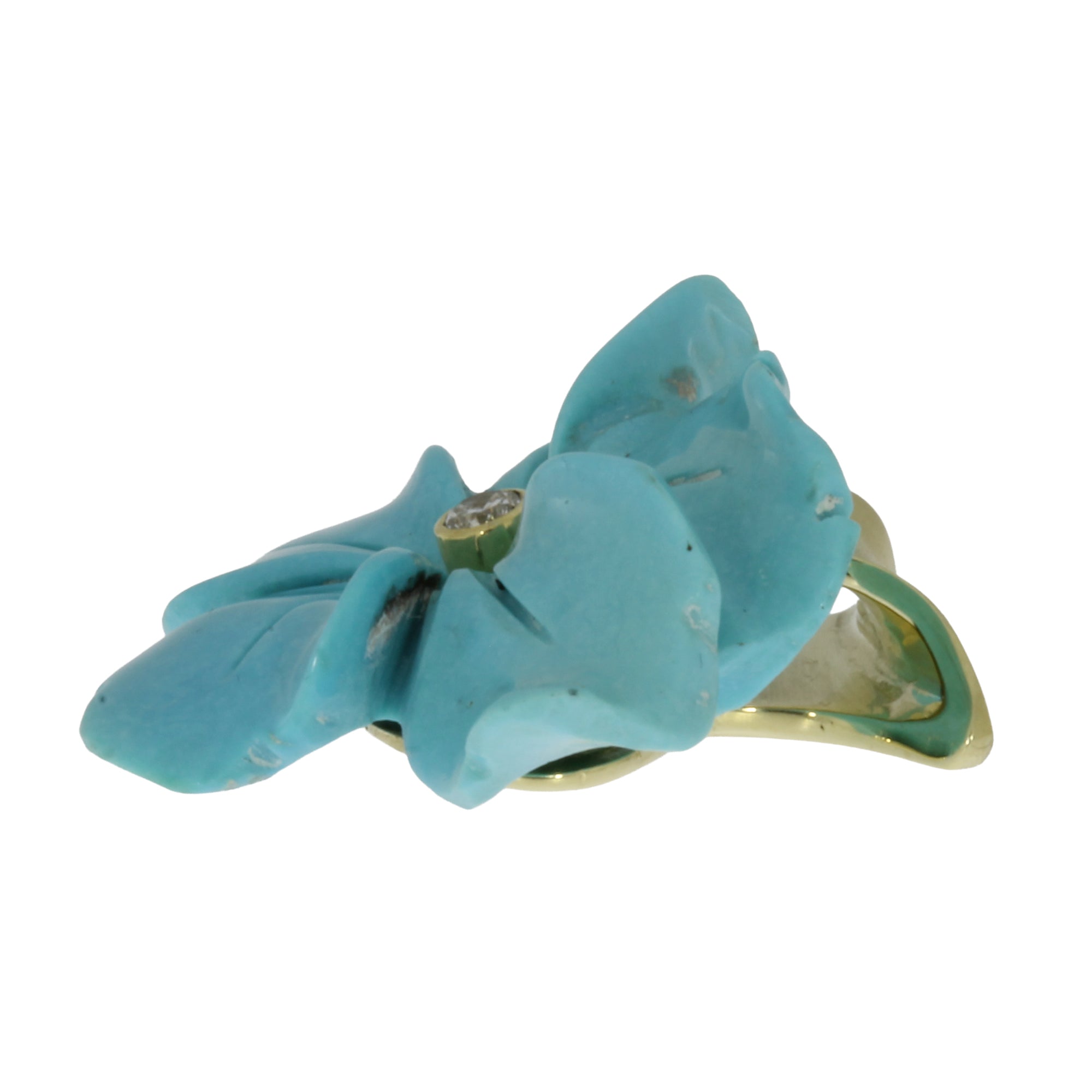 Pendant 585 Gold with Turquoise Flower and Brilliant-Cut Diamond