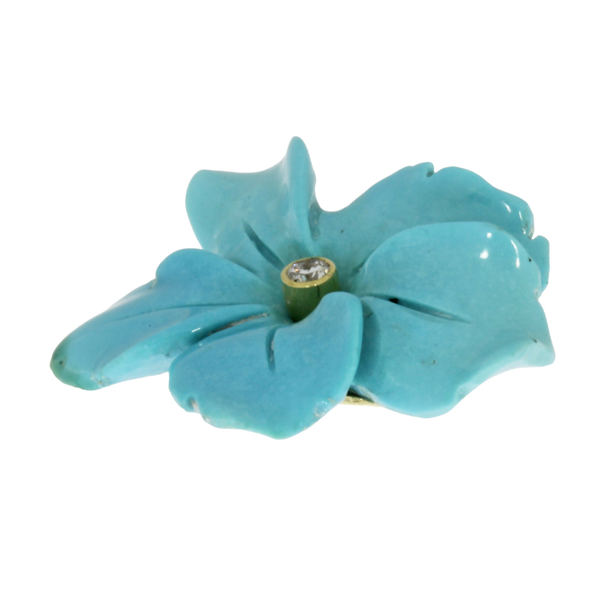 Pendant 585 Gold with Turquoise Flower and Brilliant-Cut Diamond