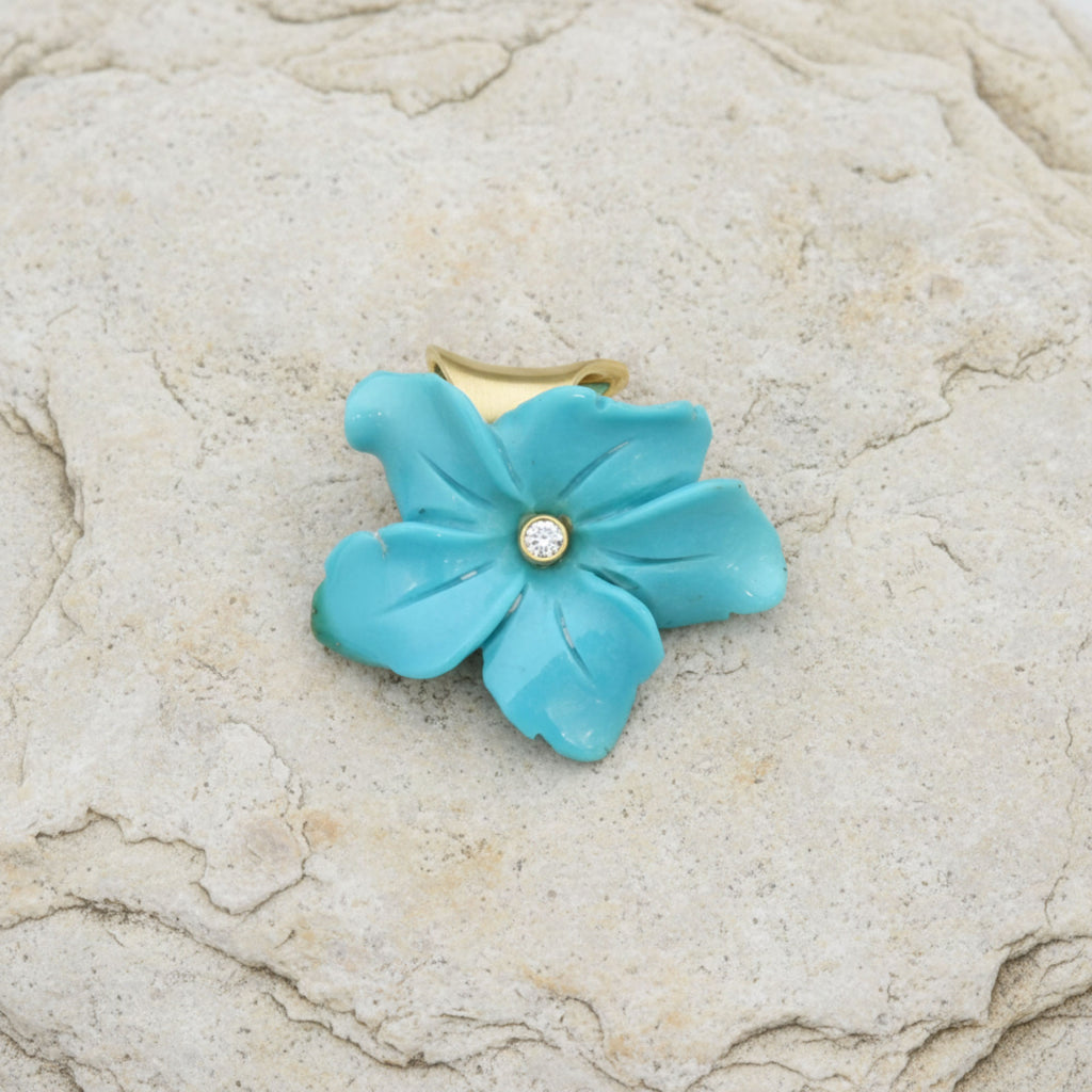 Pendant 585 Gold with Turquoise Flower and Brilliant-Cut Diamond
