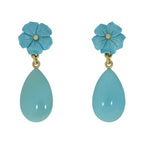 585 Gold earrings with turquoise blossoms and brilliant-cut diamonds