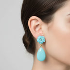 585 Gold earrings with turquoise blossoms and brilliant-cut diamonds